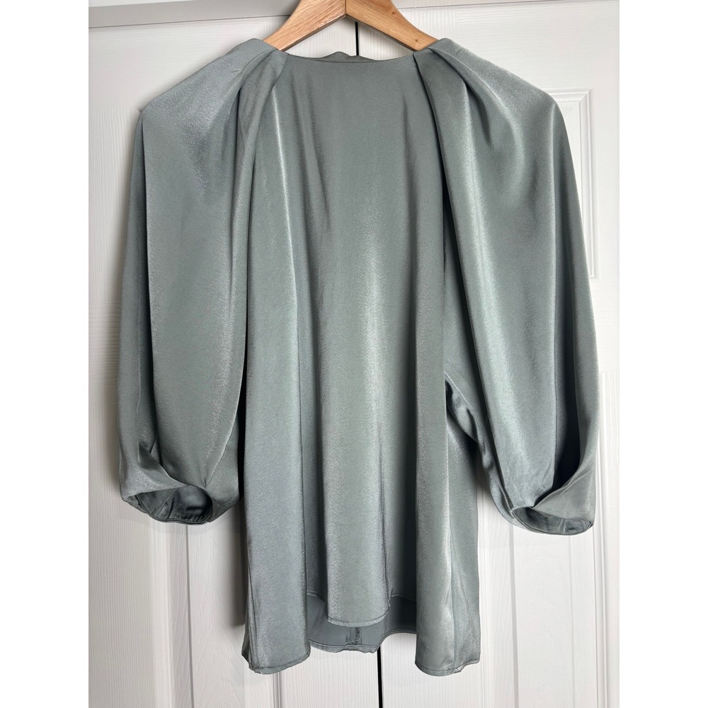 Grade & Gather Sage Green Satin Puff Sleeve Blouse Top 41204 Womens Small